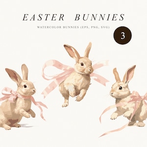 Hasen mit Schleife Clipart - Kindergarten Frühling Clipart - Kinder - Ostern Clipart - Frühling Hasen Clipart - Hase Rosa Clipart - Aquarell