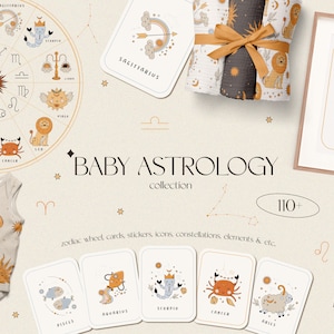 Sternzeichen Baby Clipart, Sternzeichen, niedliche Kinder Horoskop für Baby Shower, Kinder Astrologie, Baby Astrologie, Celestial ClipArt, Digital download