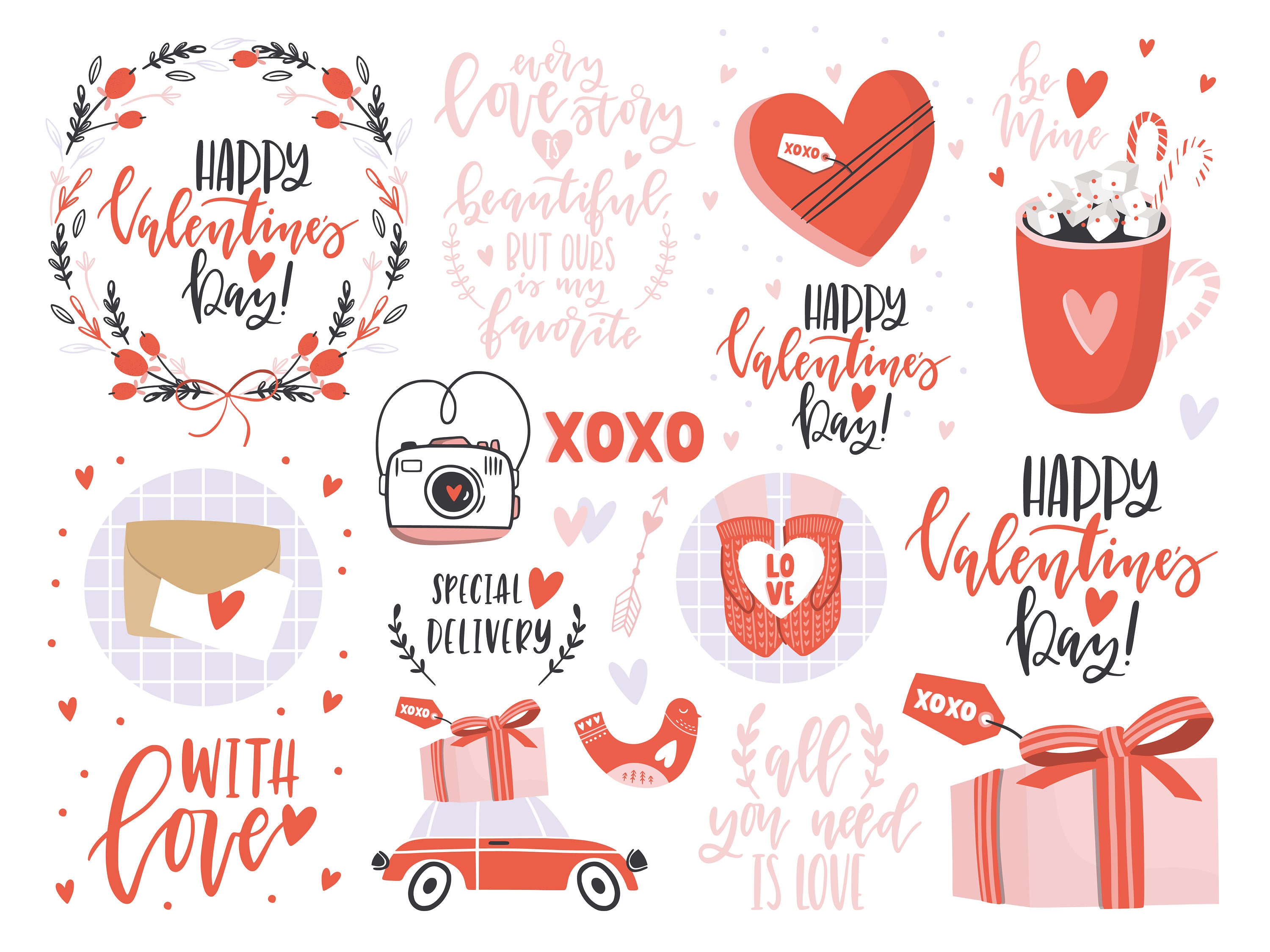 Valentine's Day Hearts, Romantic Victorian Clip Art, CUT & PEEL STICKER  SHEET