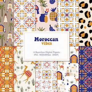 Marokkaans digitaal papier - plakboekpapier - naadloze patronen tegels - digitale achtergrond, zomerpapierset, mozaïek geometrisch ornament Indiaas