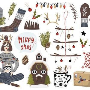 Christmas clipart / Christmas clip art / Christmas quotes / hand drawn / PNG / vectors / card / printable / digital / girl / cocoa / tree
