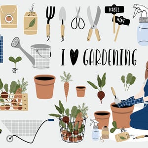 Gardening / Garden / Digital / Clipart / clip art / PNG / spring / tools / grow / vegan / plant / green / microgreen / floral