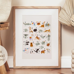 Animal Alphabet Poster, PRINTABLE Wall Art, ABC Poster, Educational Art, Kids Room Decor, Nursery Wall Art, Nursery Decor, Digital Download