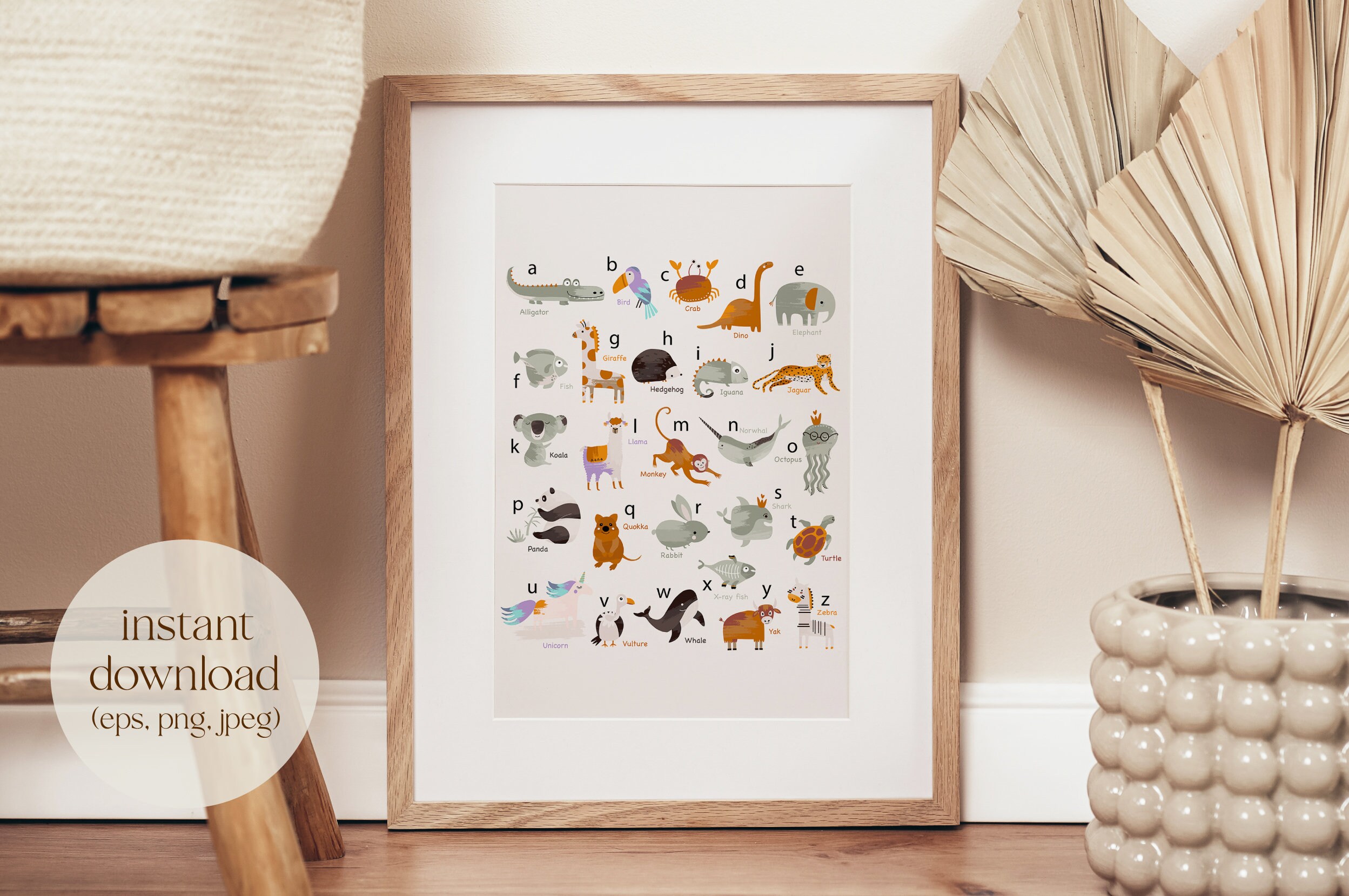 Animal Alphabet Poster, PRINTABLE Wall Art, ABC Poster, Educational Art