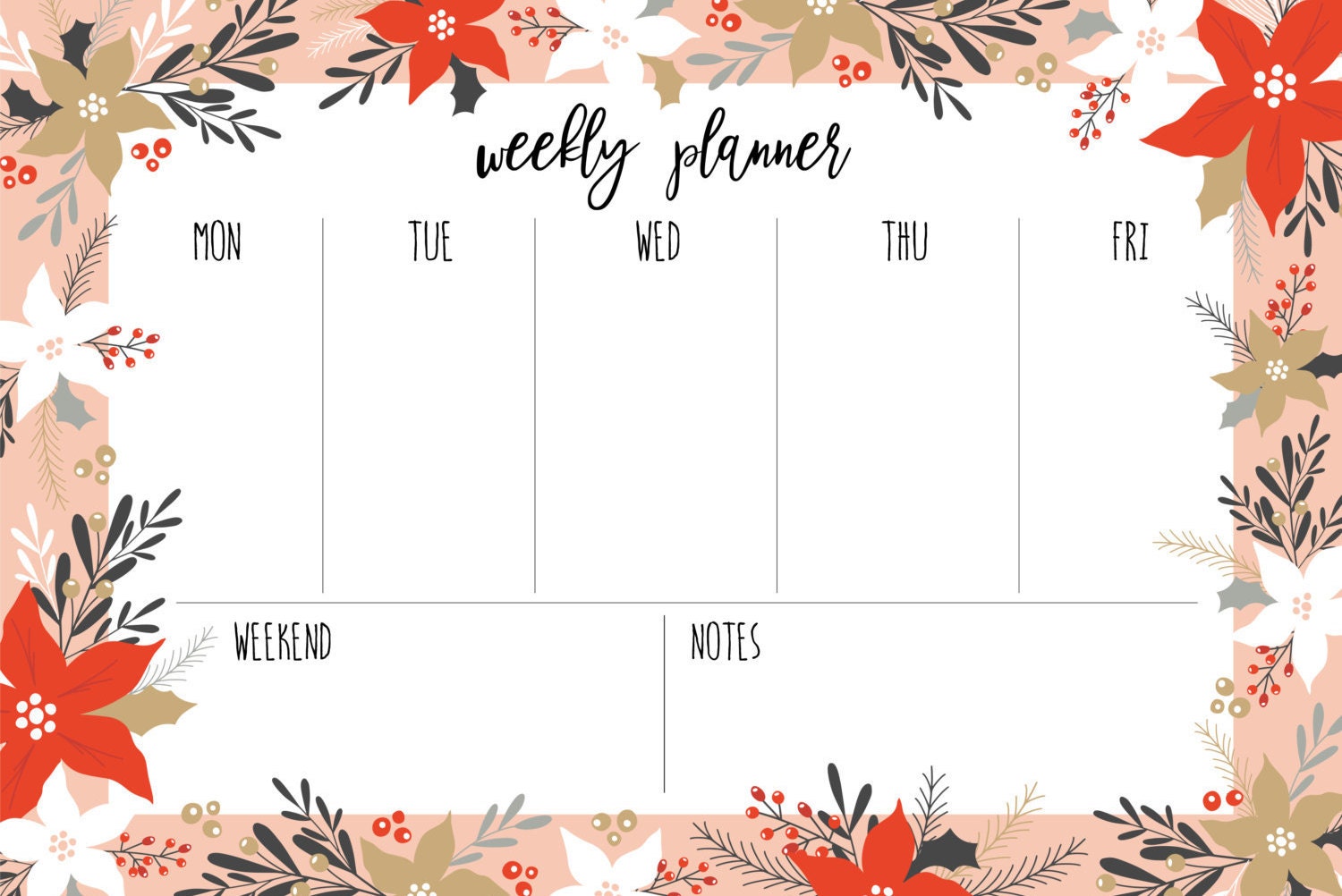 Christmas Weekly Planner Printable PNG Schedule Etsy