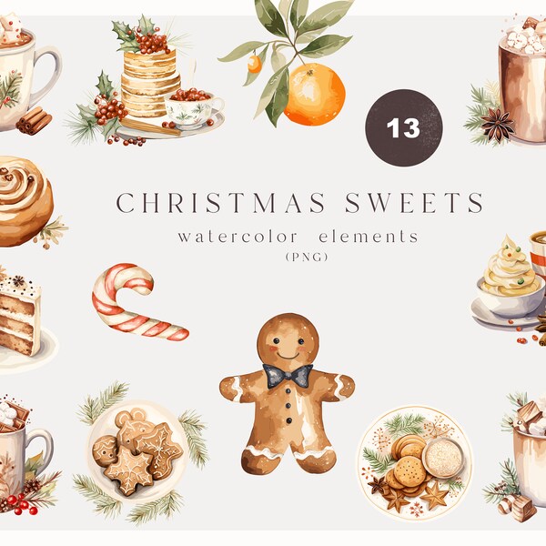 Christmas Sweets Clipart - Christmas Watercolor Clipart - Christmas Desserts - Christmas Desserts Clipart -Watercolor Clipart-Sweets Clipart