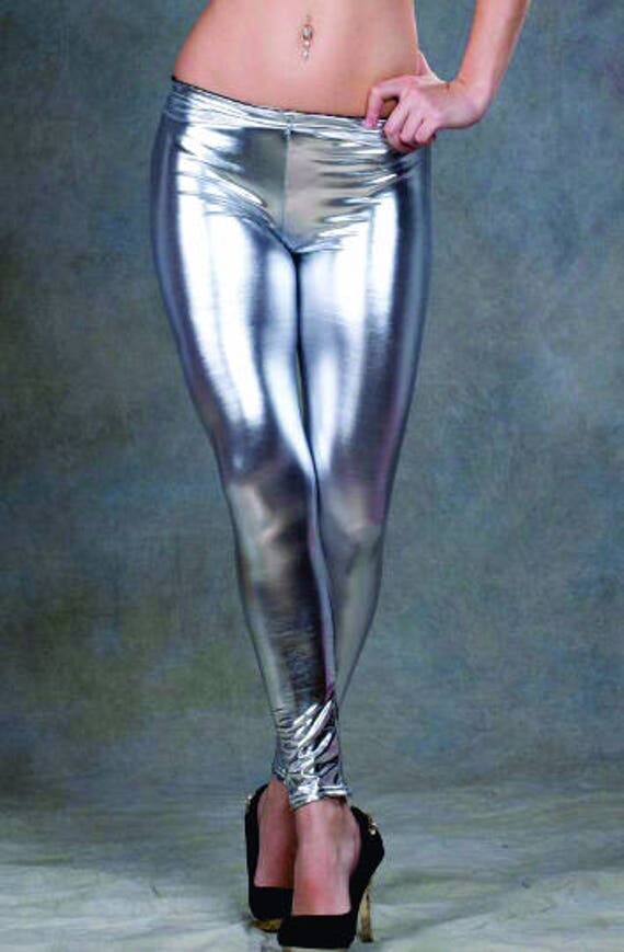 Women's Leggings and Silver metallic Spandex Leggings Etsy