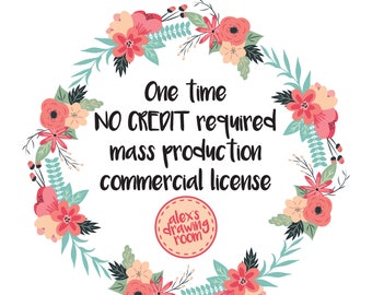 One time no credit required mass production commercial license, clipart license, no credit licensing, commercial use, extended use