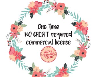 One time no credit required commercial license, clipart license, no credit licensing, commercial use, extended use, digital license