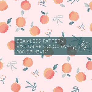 Exklusives nahtloses Musterdesign, Pfirsiche Kinderkleidung, Kinder, Nähen, Stoffrapportfliese Frühlingsfutter Sommer Pfirsich Obst Bögen Beeren