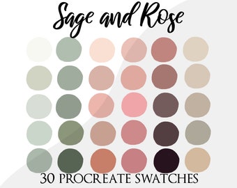 Procreate palette swatches, procreate color palette, soft colours palette, florals, flowers, floral palette procreate, sage, pink, rose