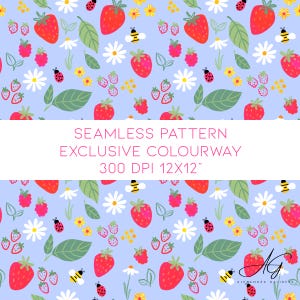 Design esclusivo senza cuciture, ape fragola coccinella margherita, abbigliamento per bambini, bambini, cucito, ripetizione del tessuto estivo, coccinella, fiore