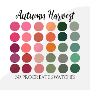 Procreate palette swatches, procreate color palette, cosy autumn colour palette, autumn harvest-, cozy fall, leaves palette, fall palette