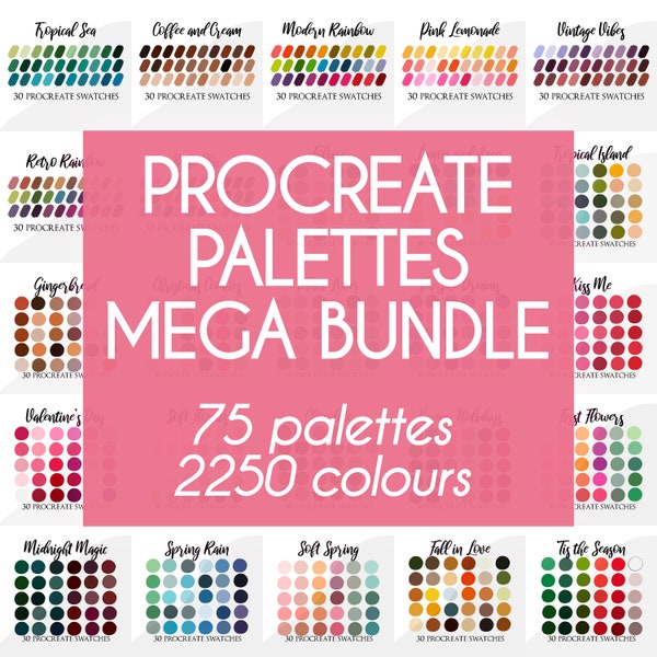 Procreate palette swatches, procreate color palette, spring, summer, fall, winter, Christmas palette, bundle, procreate colours, mega bundle