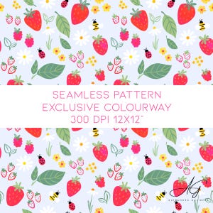 Design esclusivo senza cuciture, ape fragola coccinella margherita, abbigliamento per bambini, bambini, cucito, ripetizione del tessuto estivo, coccinella, fiore