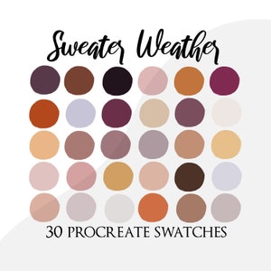 Procreate palette swatches, procreate color palette, sweater, autumn colour palette, brushes, cozy fall colors, winter palette, fall palette