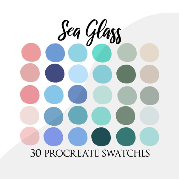 Procreate palette swatches, procreate color palette, soft colours palette, brushes, pastel, sunset palette, beach palette, sea glass, blue