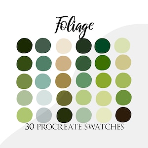 Procreate palette swatches, procreate color palette, soft palette, green swatches, green colour palette, plant, leaves palette procreate