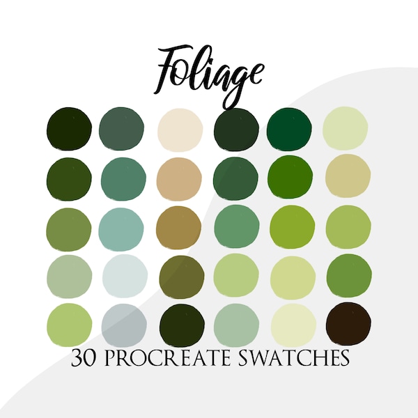 Procreate palette swatches, procreate color palette, soft palette, green swatches, green colour palette, plant, leaves palette procreate