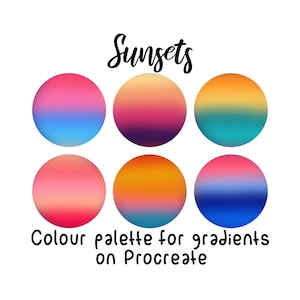 Procreate palette swatches, procreate color palette, soft colours palette, brushe, sunset palette, sunrise palette, landscape, gradient