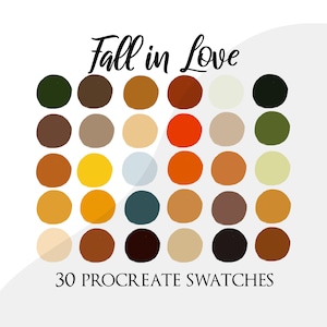 Procreate palette swatches, procreate color palette, cosy autumn colour palette, autumn forest, cozy fall, leaves palette, fall palette