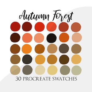 Procreate palette swatches, procreate color palette, cosy autumn colour palette, autumn forest, cozy fall, leaves palette, fall palette