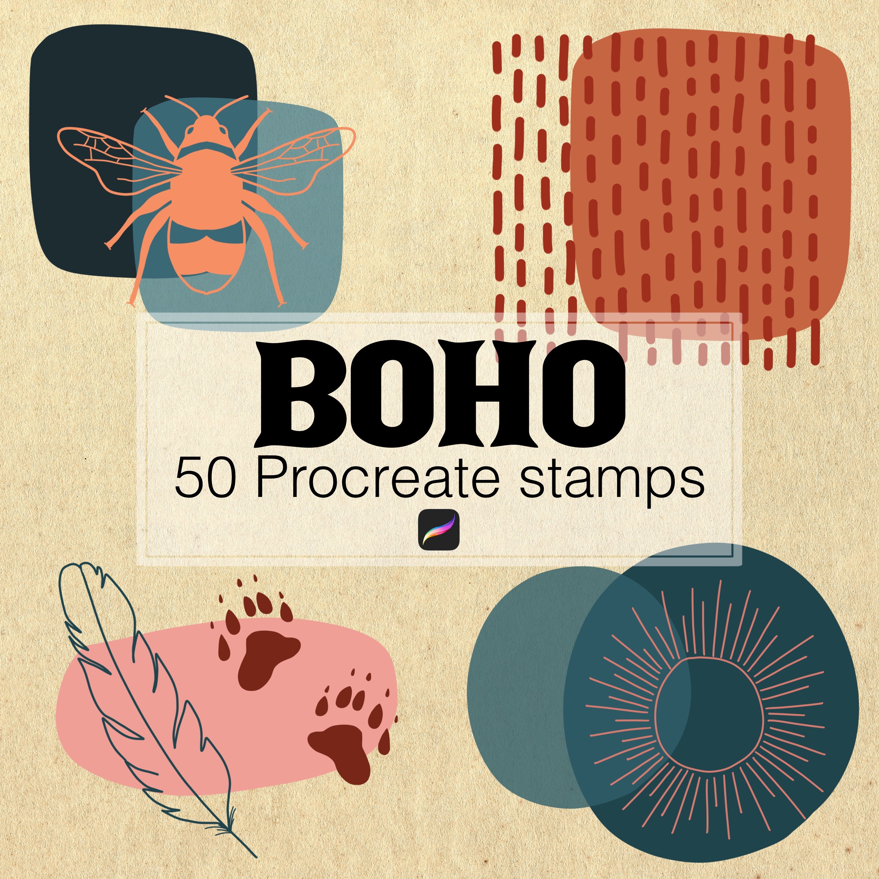 Pinceles Sello Boho para Procreate – Formas Geométricas Abstractas y Doodles (Set de 50)