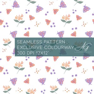 Exklusives nahtloses Musterdesign, Kinderkleidung, Kinder, Nähen, Stoffrapportfliese Sommer, Blumen, Motte, Blume, Schmetterling, Käfer, Herbst