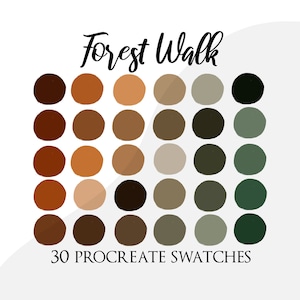 Procreate palette swatches, procreate color palette, cosy autumn colour palette, autumn forest, cozy fall, leaves palette, fall palette