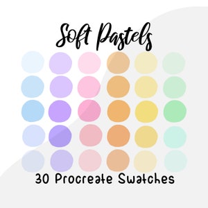 Procreate palette swatches, procreate color palette, soft pastels palette, brushes, iPad, rainbow, soft colours, palette procreate, pastel