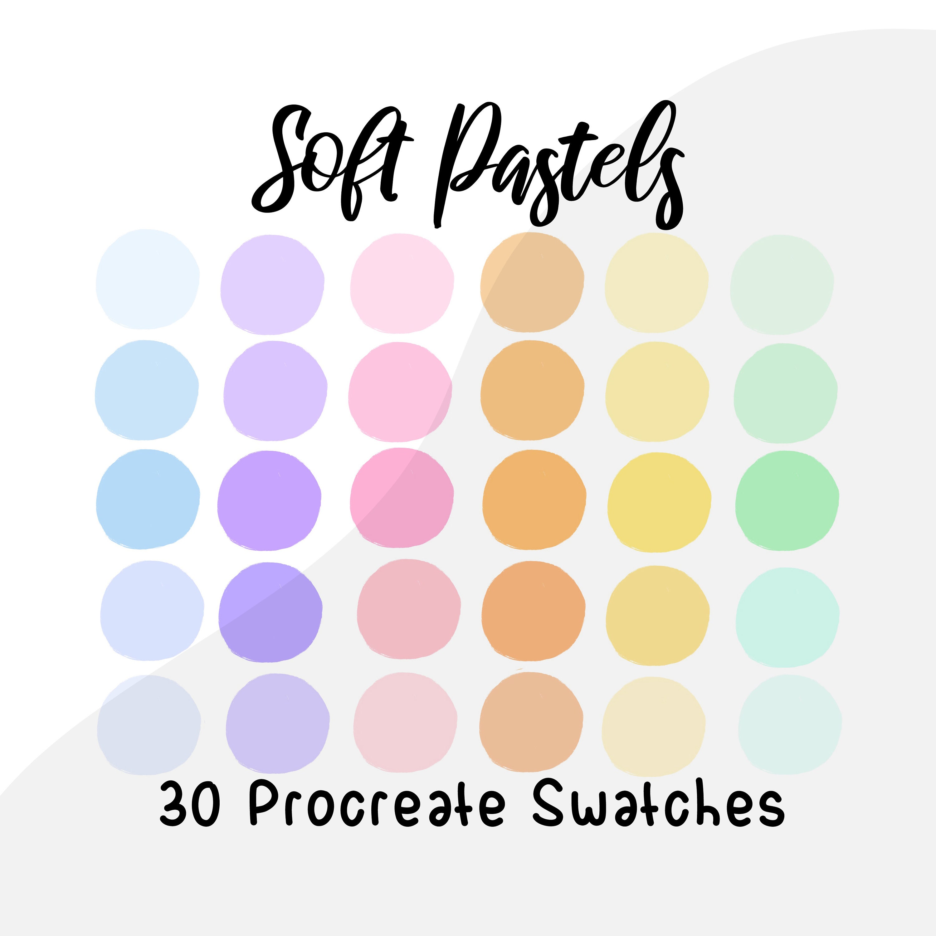 Procreate Pastel Color Palette Swatches (30 Soft Rainbow Hues) for iPad + Brushes - Image 1