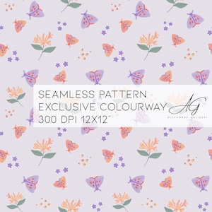 Exklusives nahtloses Musterdesign, Kinderkleidung, Kinder, Nähen, Stoffrapportfliese Sommer, Blumen, Motte, Blume, Schmetterling, Käfer, Herbst
