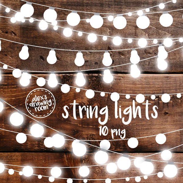 String lights clipart, light garland clipart, lights clipart, Christmas, wedding clipart, fairy lights clipart, digital string lights, white