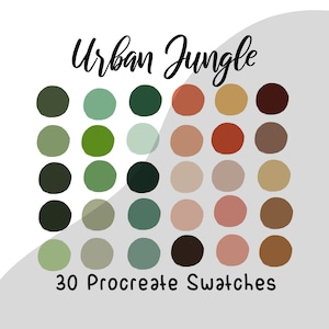 Procreate palette swatches, procreate color palette, soft boho palette, brushes, floral, urban jungle palette procreate, plant colors