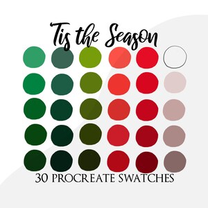 Procreate palette swatches, procreate color palette, Christmas colour palette, brushes, winter colors, holidays palette, Christmas palette