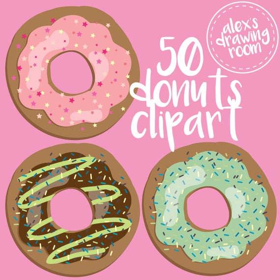 Download Donuts Clipart Pack Of 50 Donuts 50 Doughnuts Doughnut Etsy