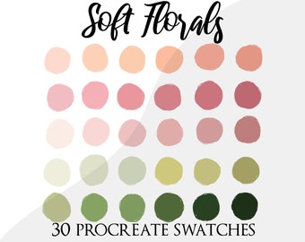 Procreate palette swatches, procreate color palette, soft colours palette, brushes, iPad, florals, flowers, floral palette procreate, pink