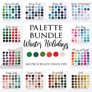 Procreate palette swatches, procreate color palette, Christmas colour palette, bundle, winter colors, holidays palette, Christmas palette
