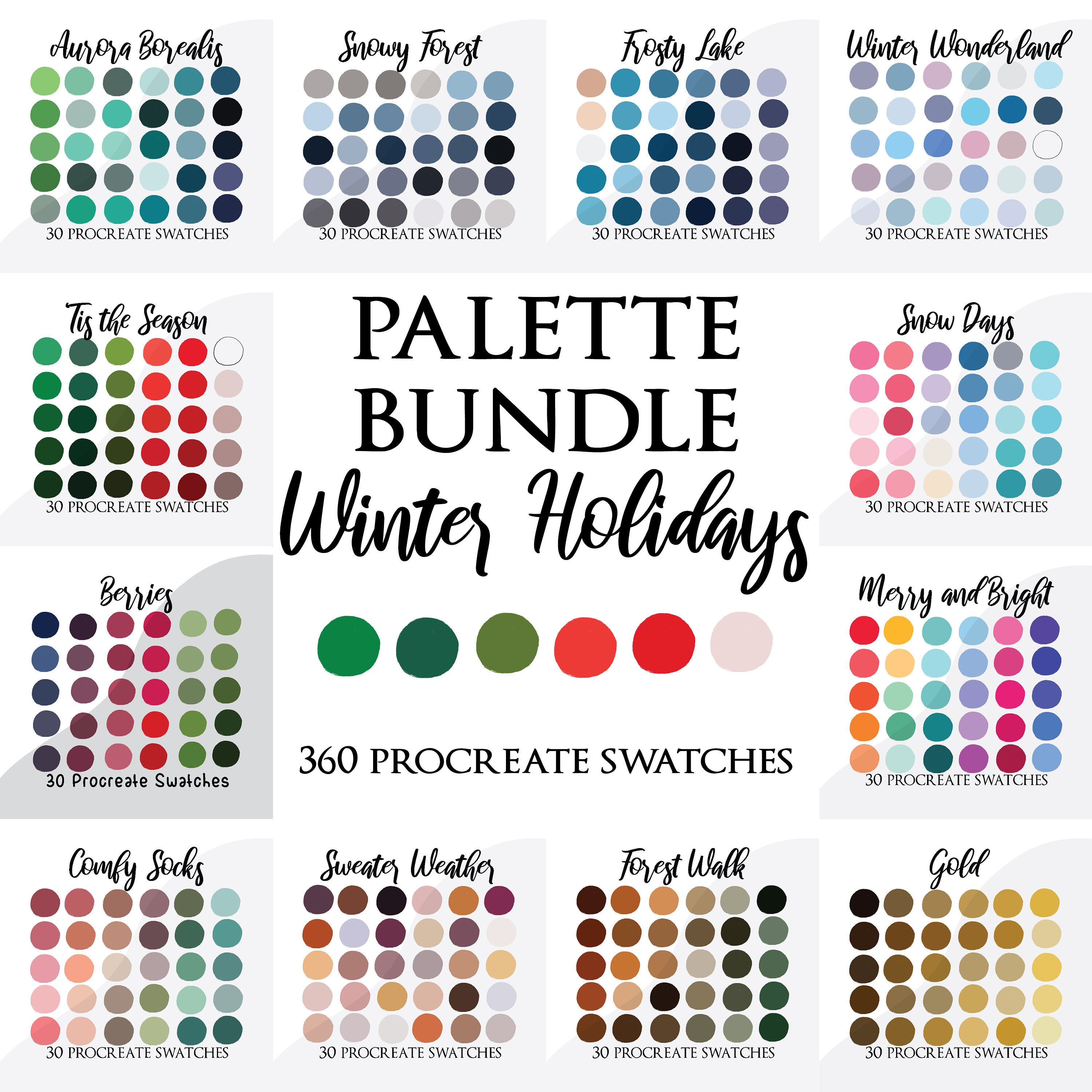 Procreate Christmas Color Palette Bundle – 360 Winter Holiday Swatches for Procreate