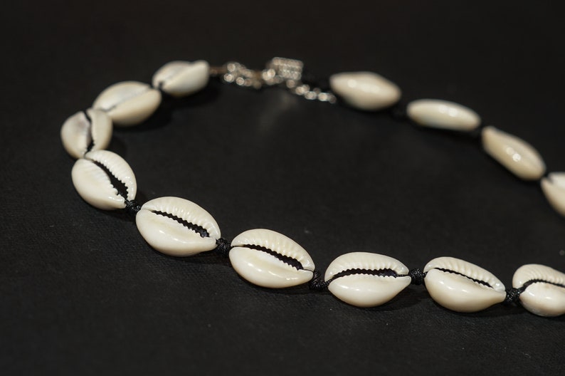 Cowry cowrie shell choker necklace on black macrame cord seashells holiday summer