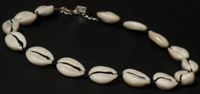 Cowry cowrie shell choker necklace on black macrame cord seashells holiday summer