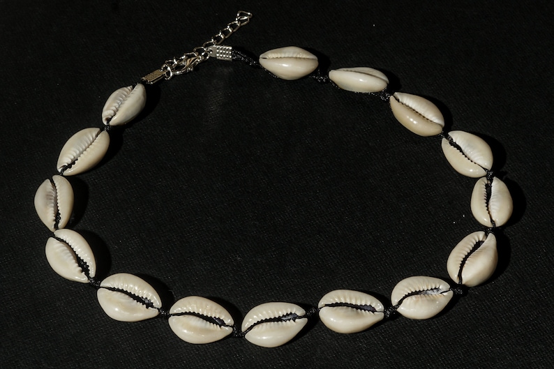Cowry cowrie shell choker necklace on black macrame cord seashells holiday summer
