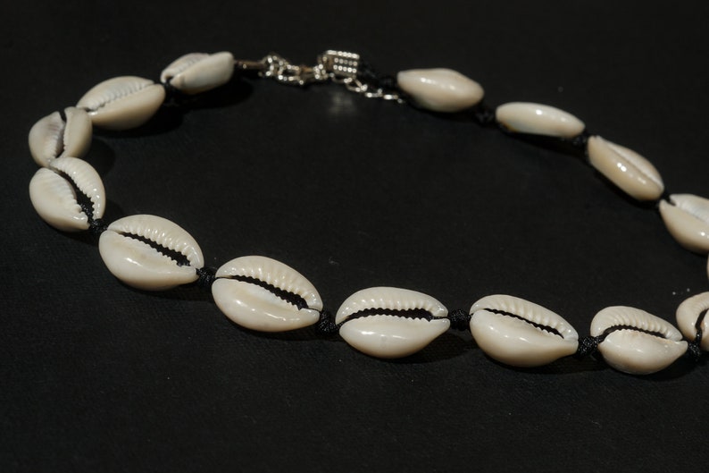 Cowry cowrie shell choker necklace on black macrame cord seashells holiday summer