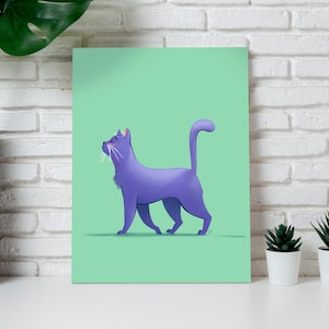 CAT WALL ART | Russian Blue Print | Cute Pet Portrait | Kitten Illustration | Cartoon Cat Drawing