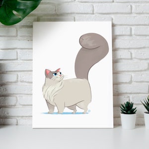 Cute Cat Wall Art | Siberian Cat Print | Cute Pet Portrait | Kitten Illustration | Cartoon Cat Drawing