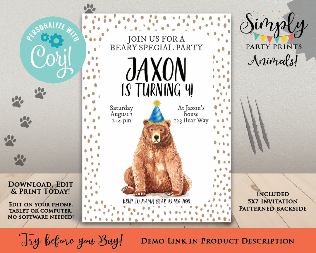 Bear Birthday Party Invitation Teddy Bear Birthday Invitation, Gender ...