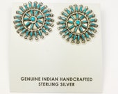 Native American Zuni Needle point Handmade Sterling Silver Sleeping Beauty Earrings