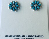 Native American Zuni needlepoint handmade sterling silver and turquoise stud earrings