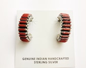 Native American Zuni handmade Sterling Silver Coral Earrings