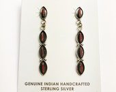 Native American Zuni Handmade Sterling Silver Coral Earrings